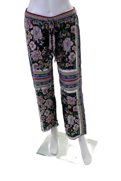 PJ Salvage Womens Multicolor Floral Drawstring Pull On Straight Pants Size M