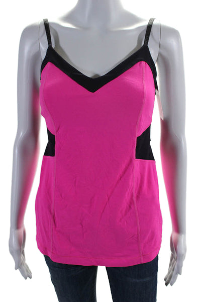 Lululemon Womens Spaghetti Strap Contour Active Tank Top Hot Pink Black Size 8