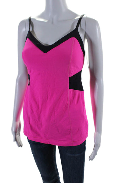 Lululemon Womens Spaghetti Strap Contour Active Tank Top Hot Pink Black Size 8