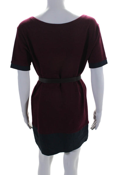 Fendi Womens Short Sleeves Belted Shift Dress Red Navy Blue Wool Size EUR 36