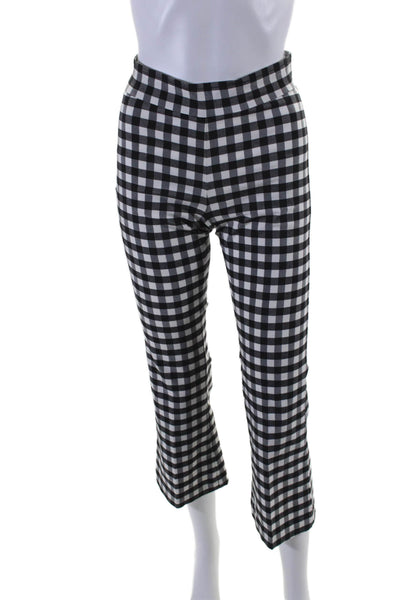 Avenue Montaigne Womens Plaid High Rise Flare Leg Pants Black White Size 2