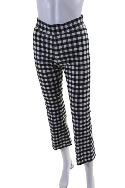 Avenue Montaigne Womens Plaid High Rise Flare Leg Pants Black White Size 2