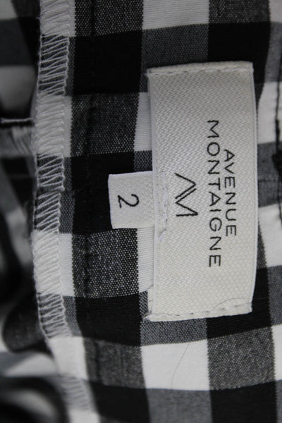 Avenue Montaigne Womens Plaid High Rise Flare Leg Pants Black White Size 2