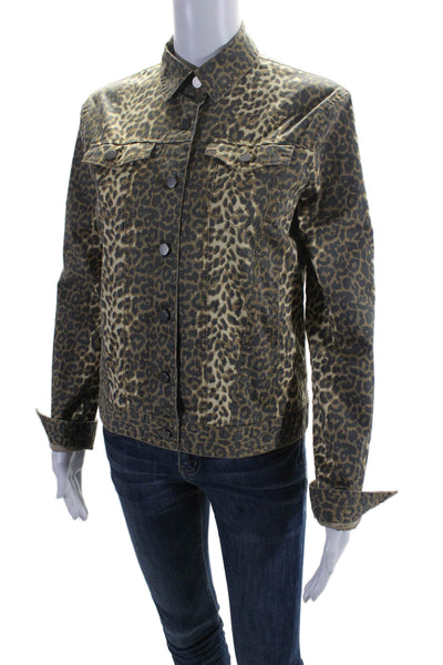 ATM Womens Animal Print Button Down Jacket Brown Beige Cotton Size Small