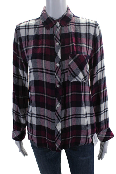 Rails Womens Plaid  Button Down Hunter Shirt Navy Blue Pink Size Extra Small