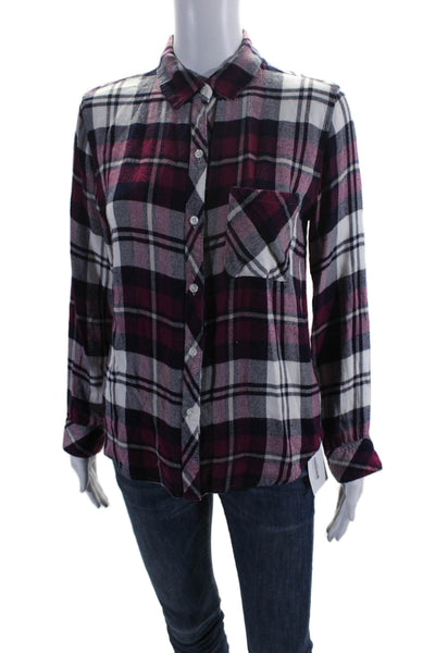 Rails Womens Plaid  Button Down Hunter Shirt Navy Blue Pink Size Extra Small