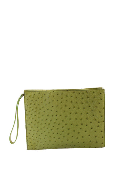 Handbag Gallery Womens Ostrich Skin Gold Tone Wristlet Handbag Lime Green