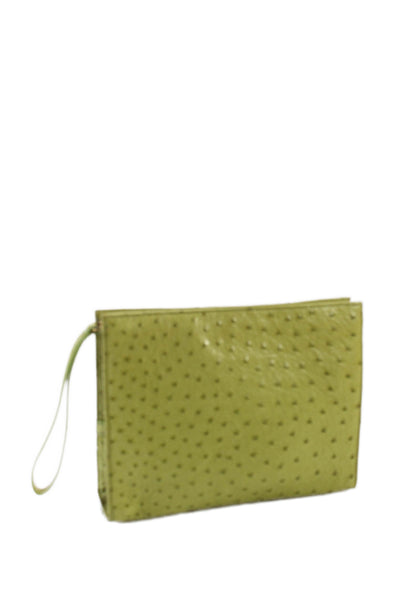 Handbag Gallery Womens Ostrich Skin Gold Tone Wristlet Handbag Lime Green