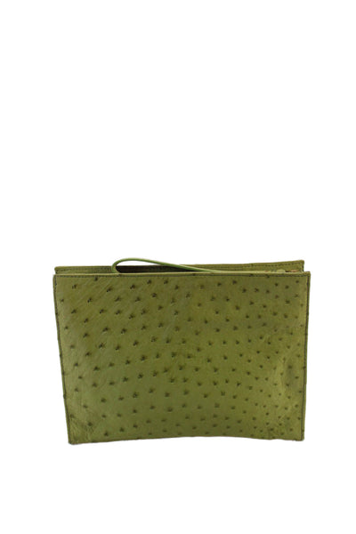 Handbag Gallery Womens Ostrich Skin Gold Tone Wristlet Handbag Lime Green