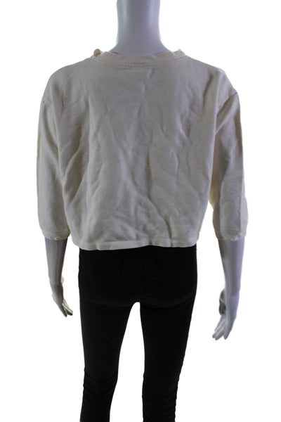 La Garconne Moderne Womens Cotton 3/4 Sleeve Cropped Sweatshirt Cream Size XS