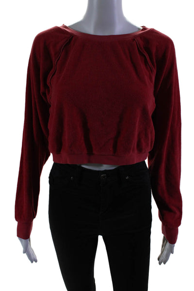 Suzie Kondi Womens Cotton Cropped Long Sleeve Round Neck Sweatshirt Red Size S