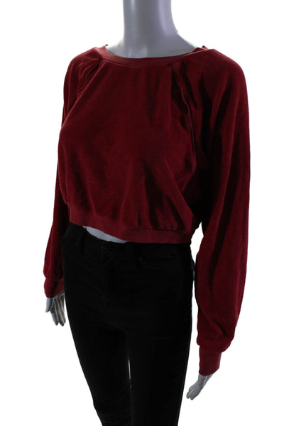 Suzie Kondi Womens Cotton Cropped Long Sleeve Round Neck Sweatshirt Red Size S