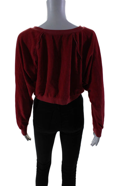 Suzie Kondi Womens Cotton Cropped Long Sleeve Round Neck Sweatshirt Red Size S