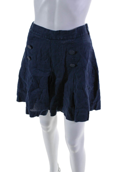 Zimmermann Womens Linen Side Zipped Flat Front High Waist Shorts Navy Size M