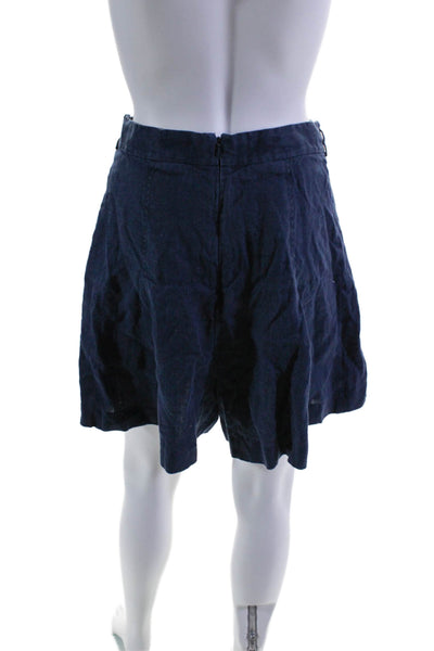 Zimmermann Womens Linen Side Zipped Flat Front High Waist Shorts Navy Size M