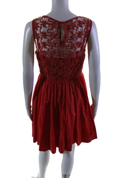 Moulinette Soeurs Womens Cotton Lace Textured Zipped Ruched Dress Red Size 4