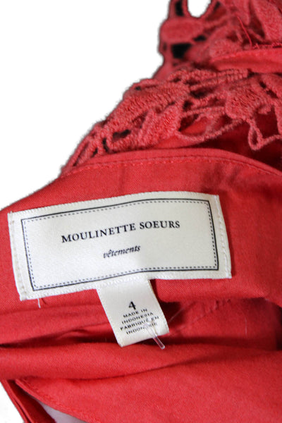 Moulinette Soeurs Womens Cotton Lace Textured Zipped Ruched Dress Red Size 4