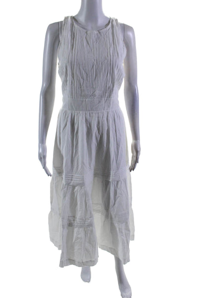 Pampelone Womens Cotton White Pleated Tie Back Sleeveless Tiered Dress Size M