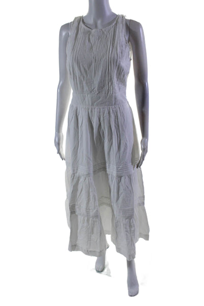 Pampelone Womens Cotton White Pleated Tie Back Sleeveless Tiered Dress Size M