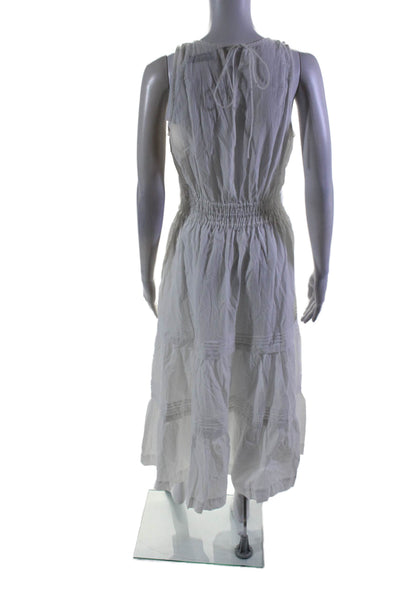 Pampelone Womens Cotton White Pleated Tie Back Sleeveless Tiered Dress Size M