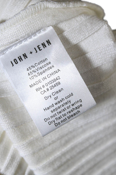 John + Jenn Womens Ribbed Texture Knit Ruffle High Neck Top White Size S