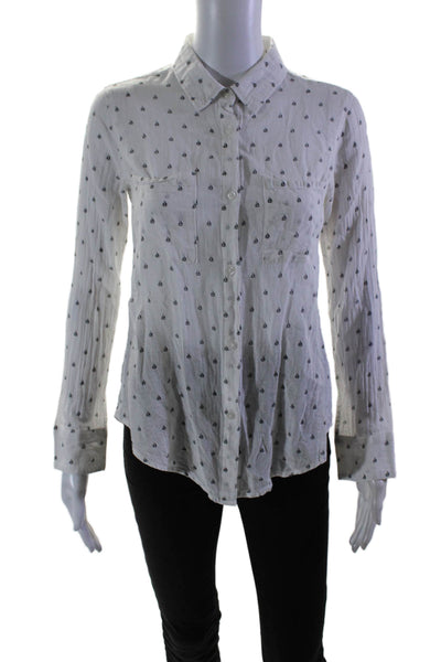 Rails Womens Cotton texture Collar Button Long Sleeve Blouse White Size XS