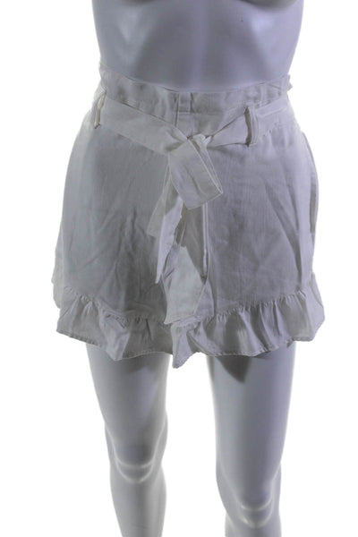 Saks Fifth Avenue Womens Texture Elastic Waistband Ruffle Belt Shorts White Size