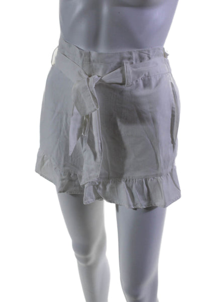 Saks Fifth Avenue Womens Texture Elastic Waistband Ruffle Belt Shorts White Size