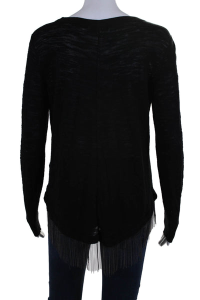 Milly Womens Long Sleeves Crew Neck Chain Trim Sweater Black Wool Size Medium