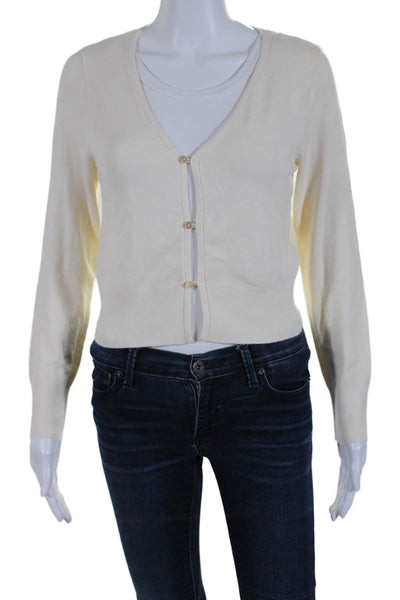 Zara Women's V-Neck Long Sleeves Button Down Cardigan Sweater Beige Size L