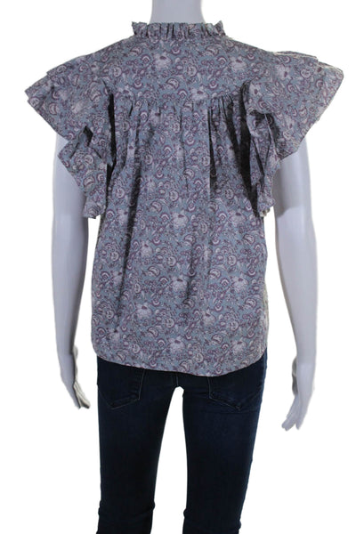 Sundays Women's Ruffle V-Neck Flutter Sleeves Floral Casual Blouse Size S