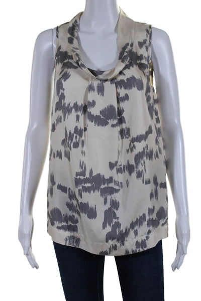 Genera Womens Silk Spotted Print Cowl Neck Sleeveless Blouse White Gray Size S