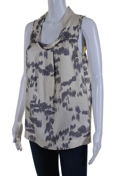 Genera Womens Silk Spotted Print Cowl Neck Sleeveless Blouse White Gray Size S