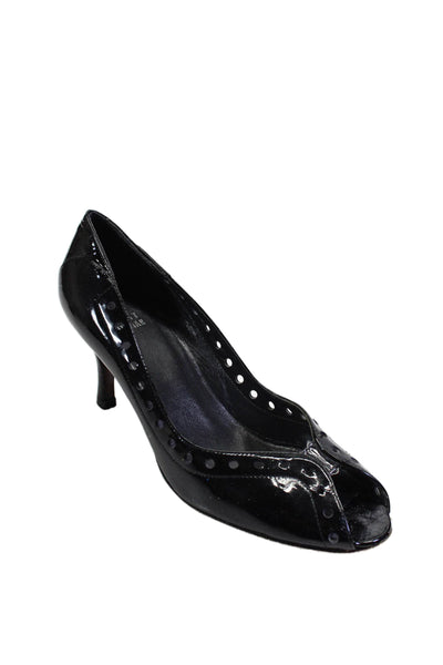 Stuart Weitzman Womens Patent Leather Peep Toe Pumps Black Size 6.5