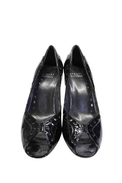 Stuart Weitzman Womens Patent Leather Peep Toe Pumps Black Size 6.5