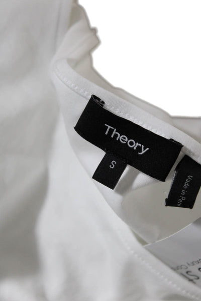 Theory Womens Short Sleeve Scoop Neck Tee Shirt White Cotton Size Small