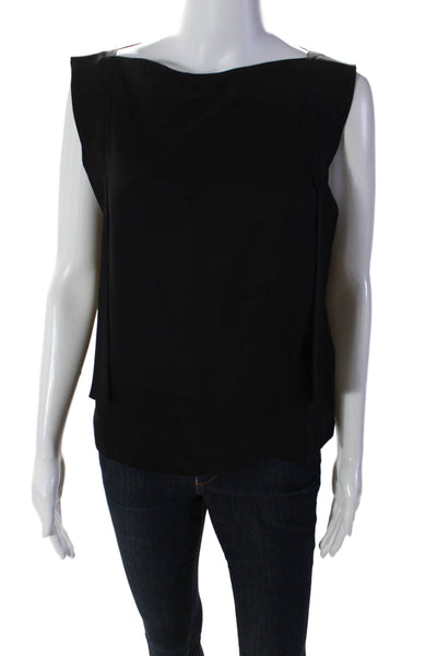 3.1 Phillip Lim Womens Sleeveless Boat Tie Neck Silk Blouse Black Size 0