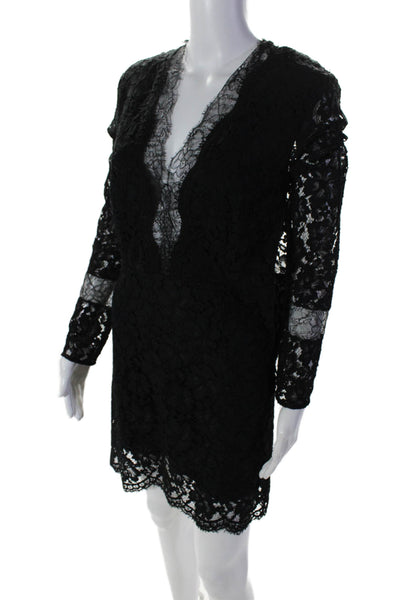 Sandro Womens Side Zip Long Sleeve V Neck Lace Overlay Dress Black Size 1