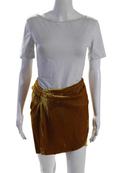 Souhela Ferrah Women's Tie Waist Unlined Wrap Mini Skirt Mustard Yellow Size S