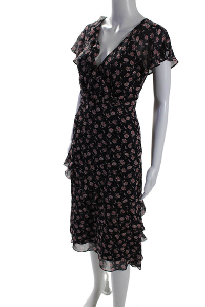 Joie Womens Silk Floral Print V Neck A Line Maxi Dress Black Pink Size 00