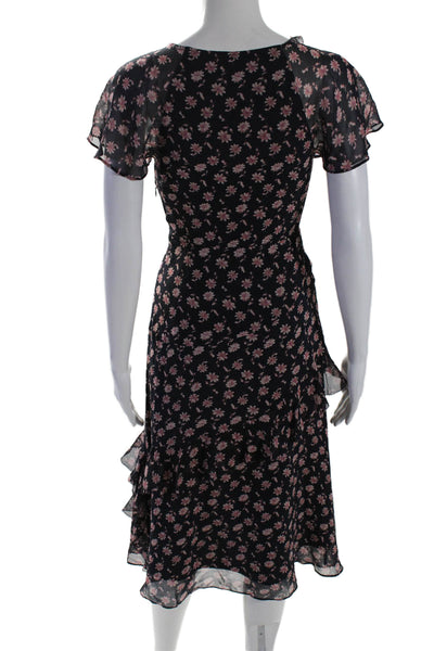 Joie Womens Silk Floral Print V Neck A Line Maxi Dress Black Pink Size 00