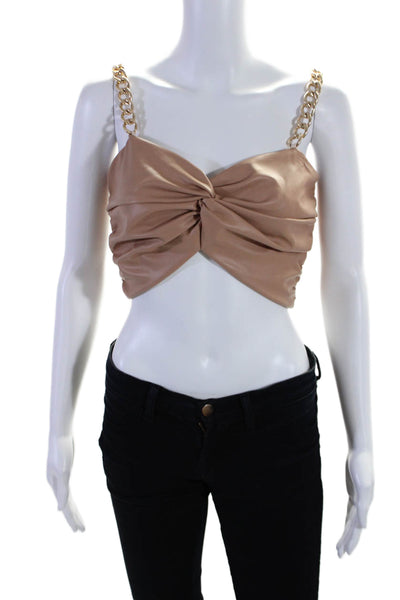 AMUR Womens Faux Leather Chain Strap Crop Top Pink Size 2