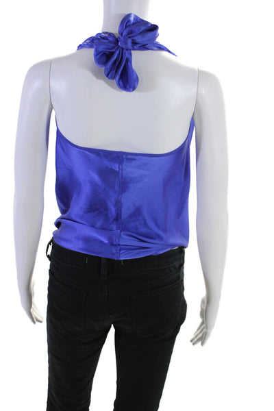 Ramy Brook Womens Silk Cowl Halter Neck Sleeveless Blouse Blue Size XS