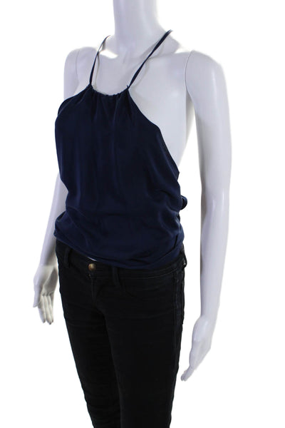 Drew Womens Silk Halter Neck Tie Back Crop Blouse Blue Size XS