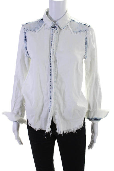 Generation Love Womens Chambray Long Sleeve Button Down Shirt White Size S