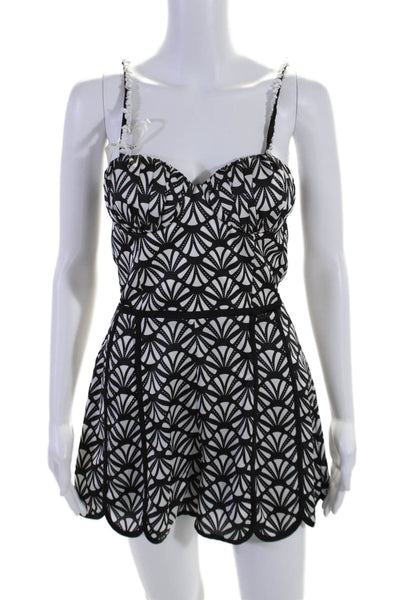 Azulu Womens Abstract Print Sleeveless Sweetheart Romper Black White Size XS