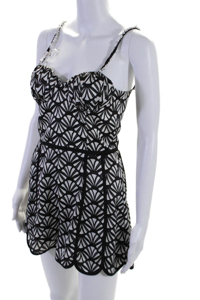 Azulu Womens Abstract Print Sleeveless Sweetheart Romper Black White Size XS