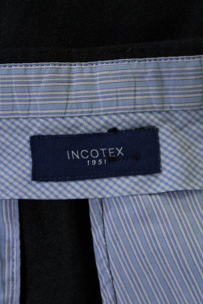 Incotex Men's Hook Closure Flat Front Straight Leg Dress Pants Black Size 40