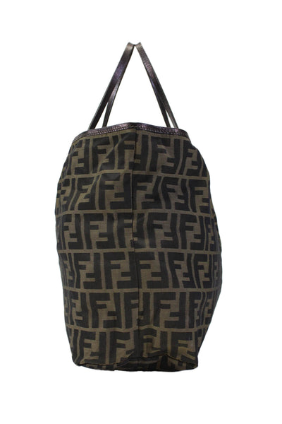 Fendi Womens Zucca Brown Monogram Fabric Tote Bag Handbag with Pouch