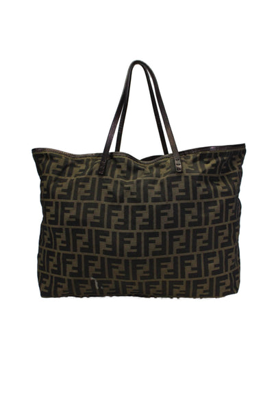 Fendi Womens Zucca Brown Monogram Fabric Tote Bag Handbag with Pouch